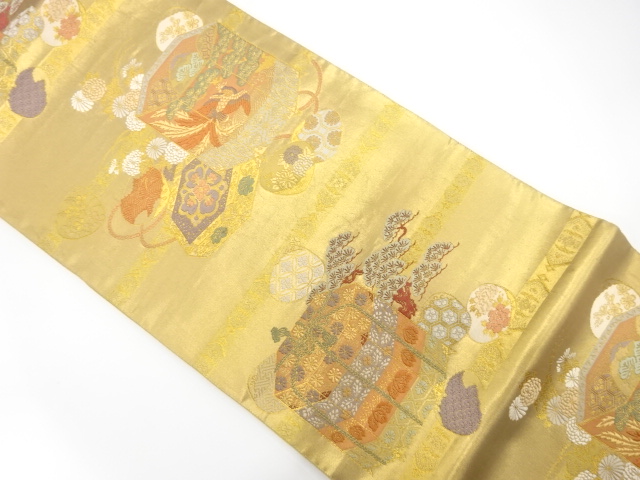 JAPANESE KIMONO / ANTIQUE FUKURO OBI / SILK / WOVEN PINE & KIKU